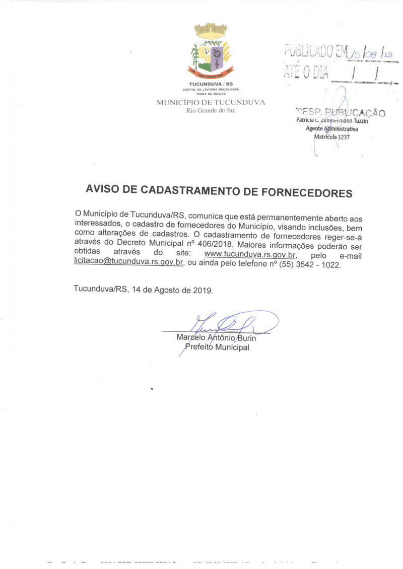 AVISO DE CADASTRAMENTO DE FORNECEDORES
